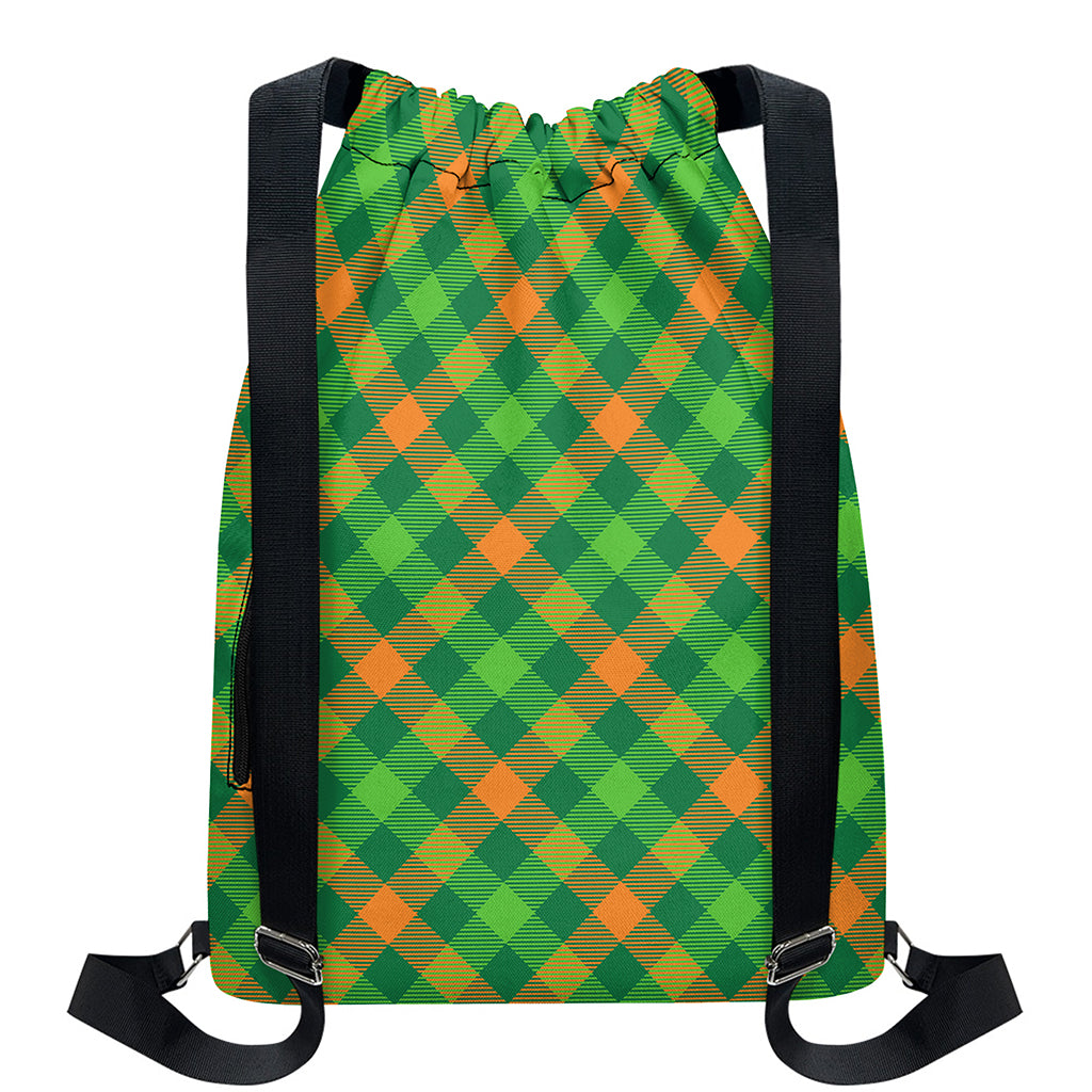 St. Patrick's Day Buffalo Pattern Print Drawstring Backpack