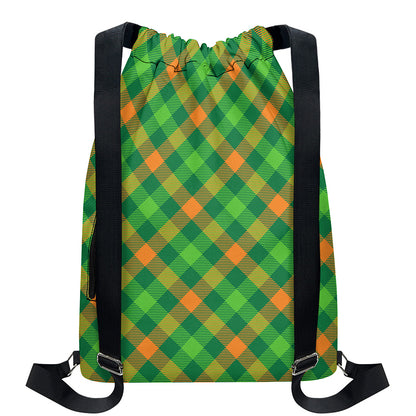 St. Patrick's Day Buffalo Pattern Print Drawstring Backpack