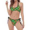 St. Patrick's Day Buffalo Pattern Print Halter Scoop Tie Side Bikini