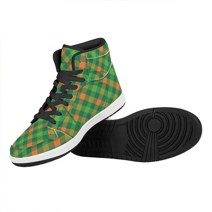 St. Patrick's Day Buffalo Pattern Print High Top Leather Sneakers