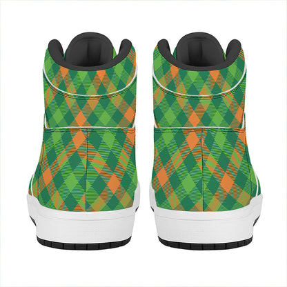St. Patrick's Day Buffalo Pattern Print High Top Leather Sneakers