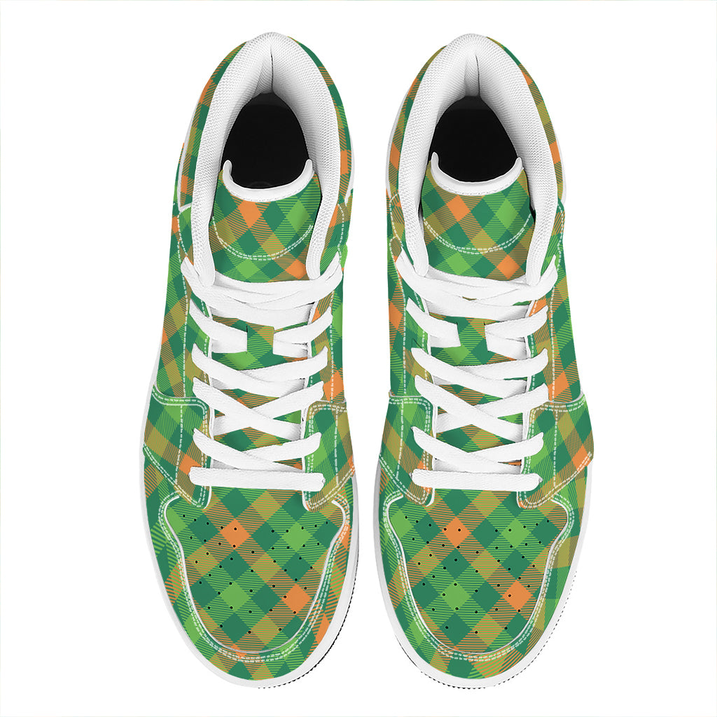 St. Patrick's Day Buffalo Pattern Print High Top Leather Sneakers