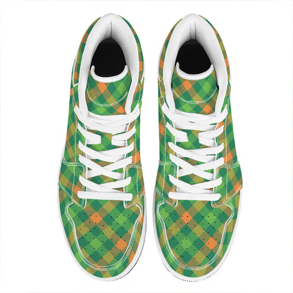 St. Patrick's Day Buffalo Pattern Print High Top Leather Sneakers