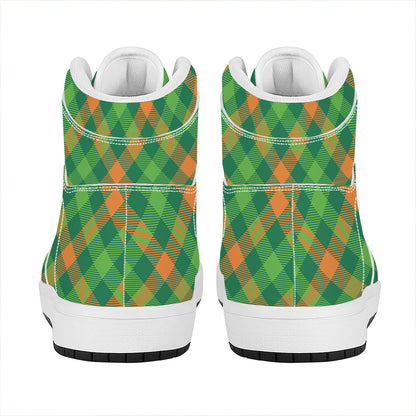 St. Patrick's Day Buffalo Pattern Print High Top Leather Sneakers