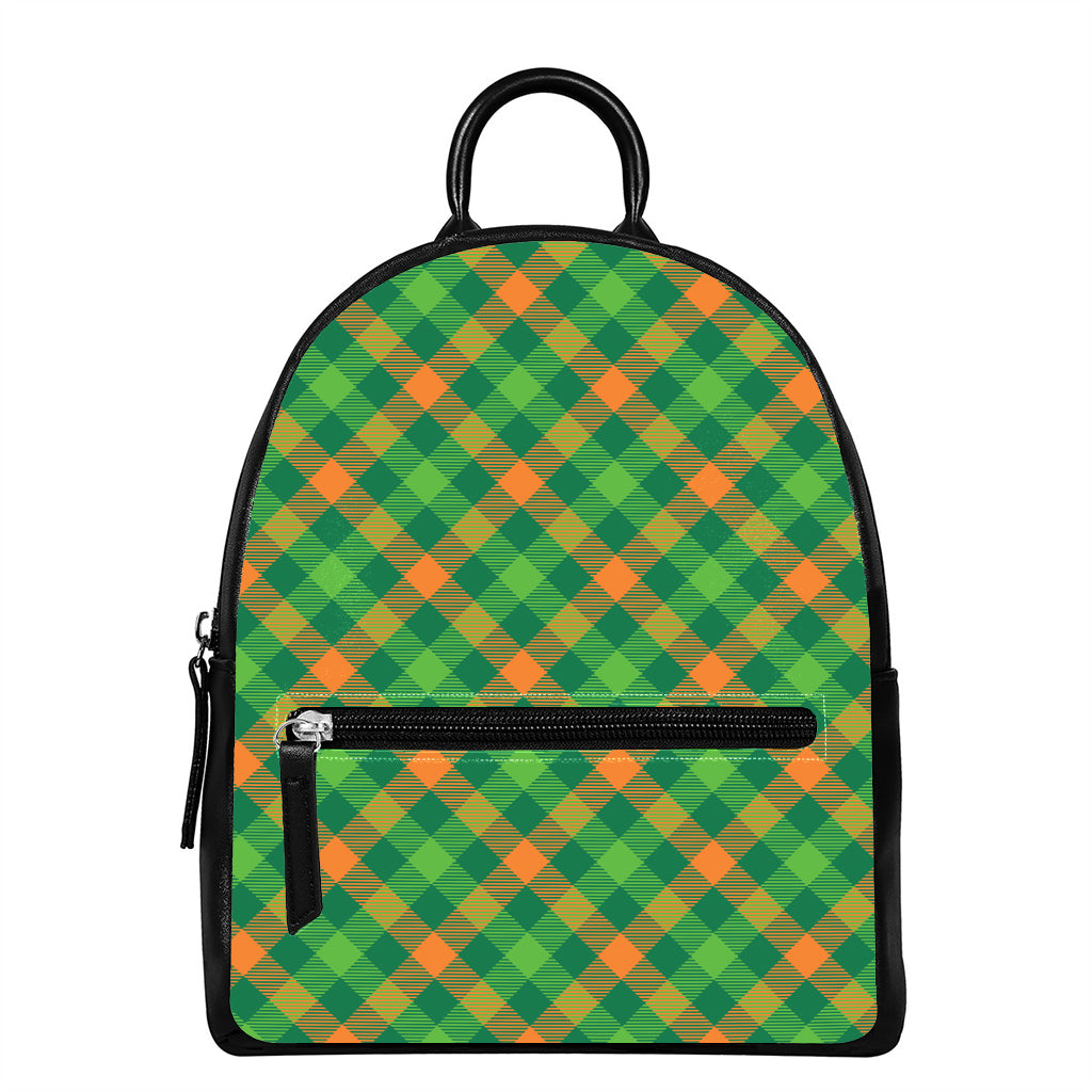 St. Patrick's Day Buffalo Pattern Print Leather Backpack