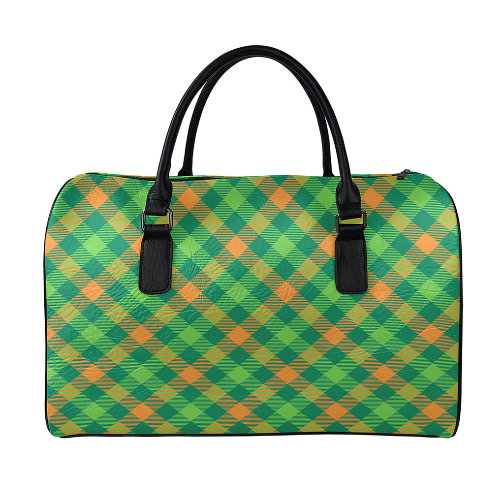St. Patrick's Day Buffalo Pattern Print Leather Duffle Bag