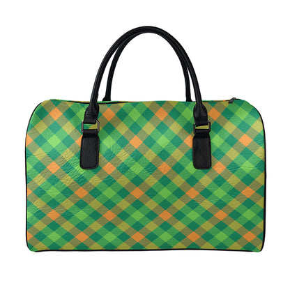 St. Patrick's Day Buffalo Pattern Print Leather Duffle Bag