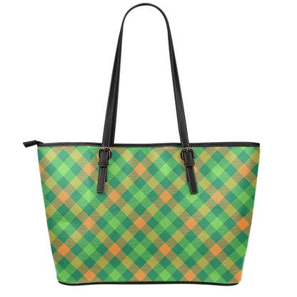 St. Patrick's Day Buffalo Pattern Print Leather Tote Bag
