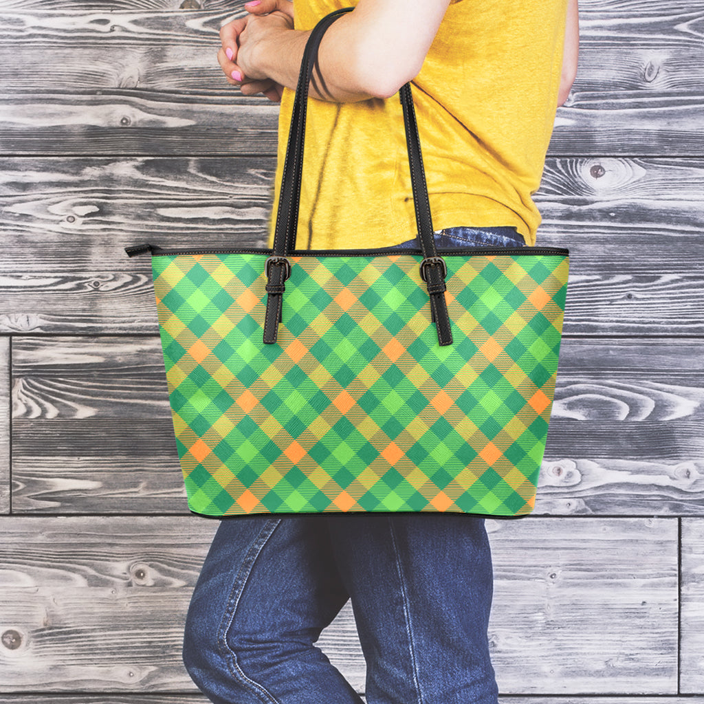 St. Patrick's Day Buffalo Pattern Print Leather Tote Bag