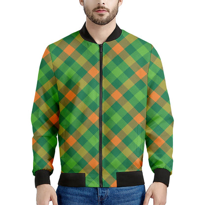 St. Patrick's Day Buffalo Pattern Print Men's Bomber Jacket