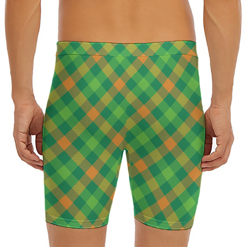 St. Patrick's Day Buffalo Pattern Print Men's Long Boxer Briefs