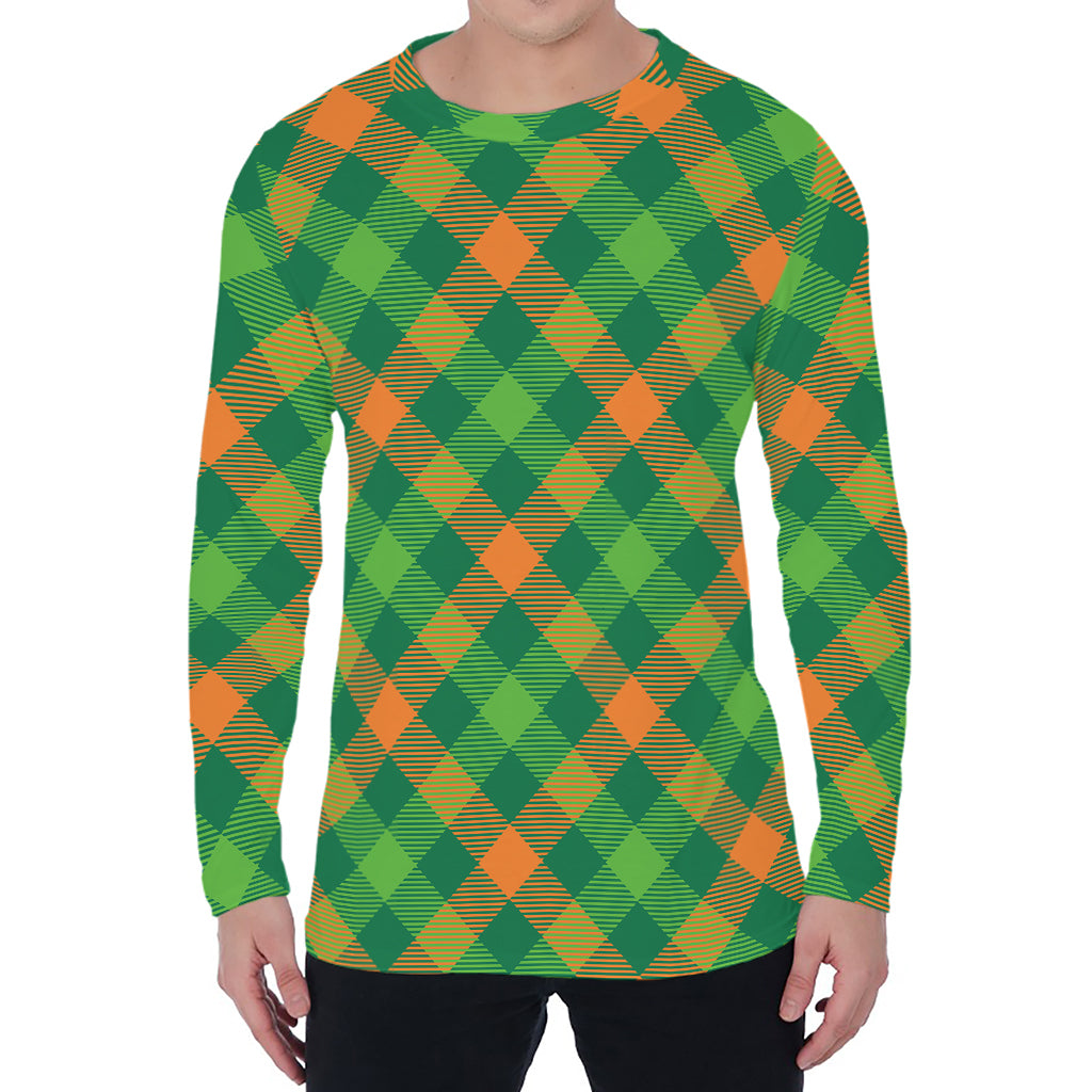 St. Patrick's Day Buffalo Pattern Print Men's Long Sleeve T-Shirt