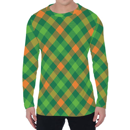 St. Patrick's Day Buffalo Pattern Print Men's Long Sleeve T-Shirt