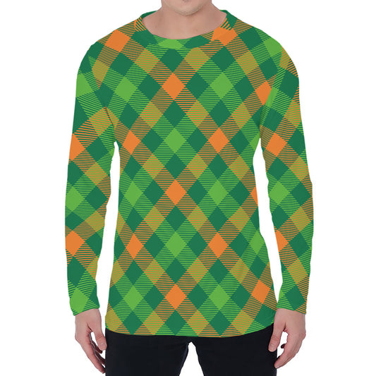 St. Patrick's Day Buffalo Pattern Print Men's Long Sleeve T-Shirt