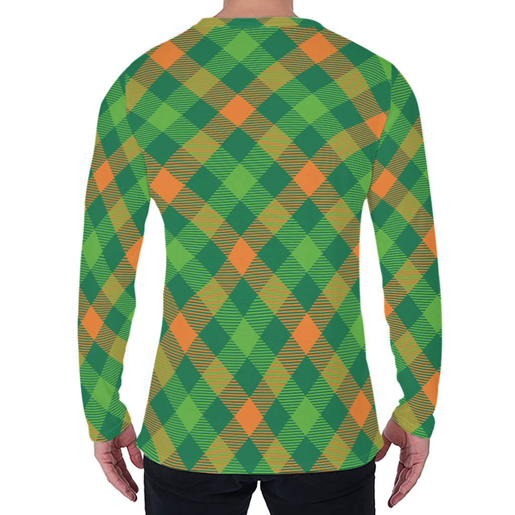 St. Patrick's Day Buffalo Pattern Print Men's Long Sleeve T-Shirt