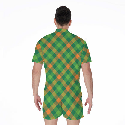 St. Patrick's Day Buffalo Pattern Print Men's Rompers