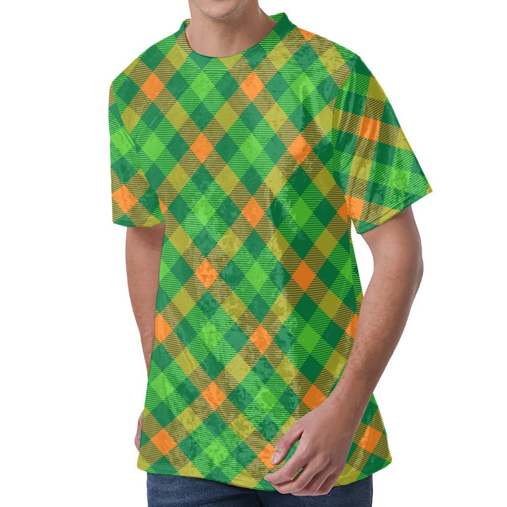 St. Patrick's Day Buffalo Pattern Print Men's Velvet T-Shirt