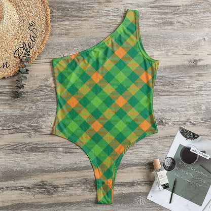 St. Patrick's Day Buffalo Pattern Print One Shoulder Bodysuit