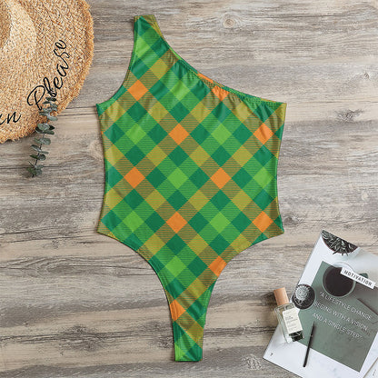 St. Patrick's Day Buffalo Pattern Print One Shoulder Bodysuit