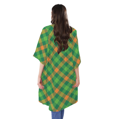 St. Patrick's Day Buffalo Pattern Print Open Front Beach Cover Up