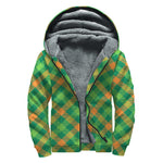 St. Patrick's Day Buffalo Pattern Print Sherpa Lined Zip Up Hoodie