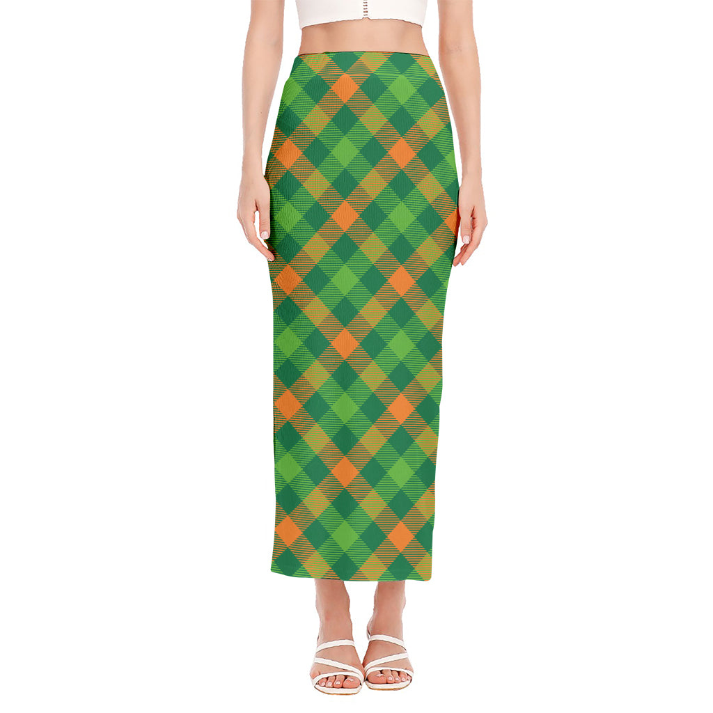 St. Patrick's Day Buffalo Pattern Print Side Slit Maxi Skirt