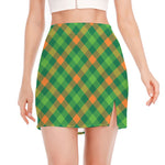 St. Patrick's Day Buffalo Pattern Print Side Slit Mini Skirt