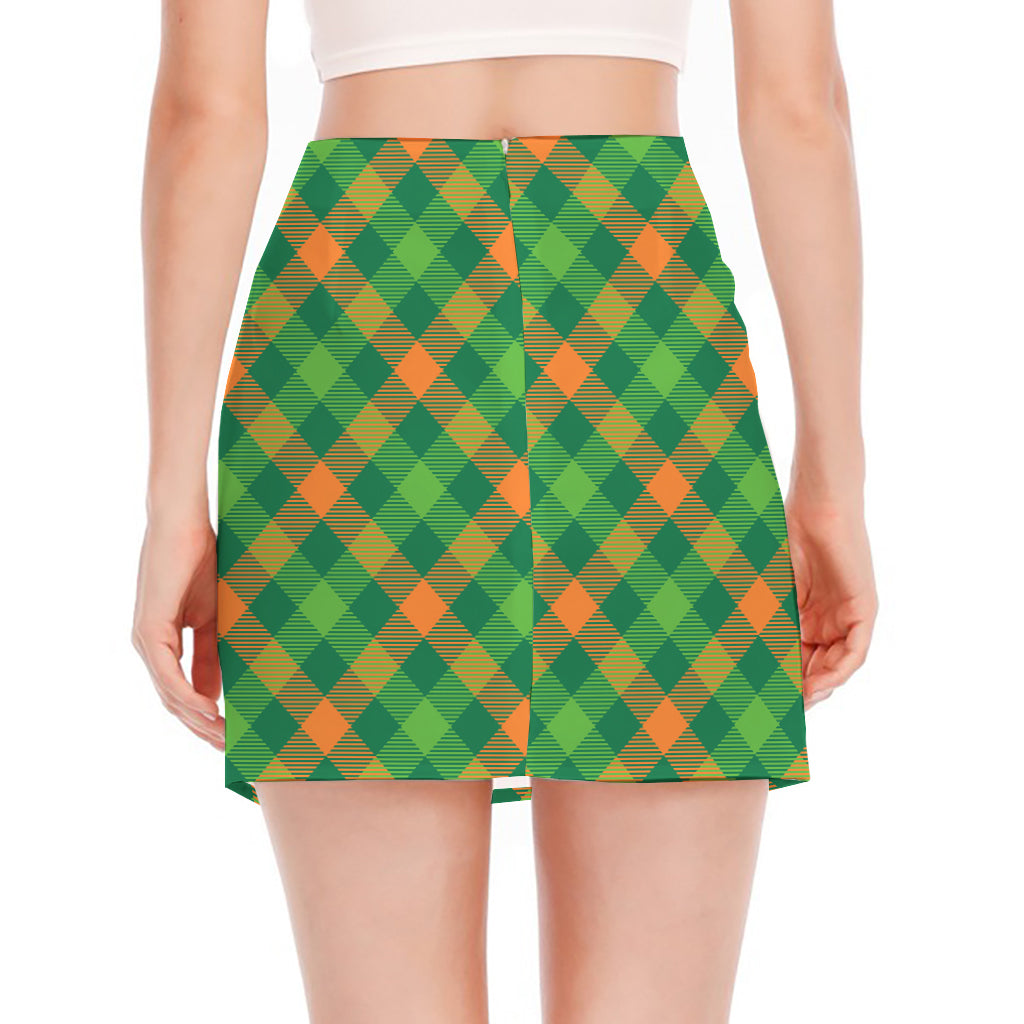 St. Patrick's Day Buffalo Pattern Print Side Slit Mini Skirt