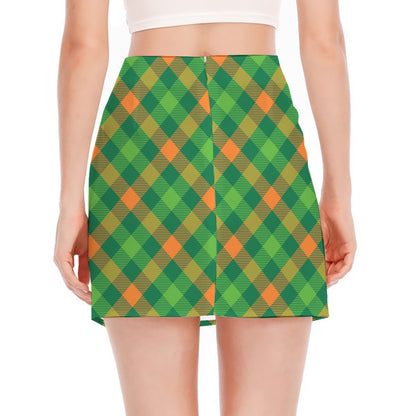 St. Patrick's Day Buffalo Pattern Print Side Slit Mini Skirt