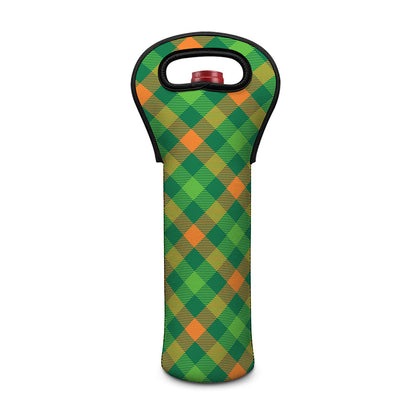 St. Patrick's Day Buffalo Pattern Print Single Neoprene Wine Tote