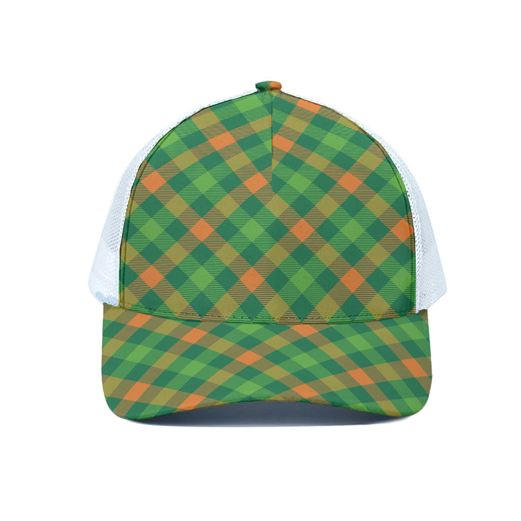 St. Patrick's Day Buffalo Pattern Print White Mesh Trucker Cap