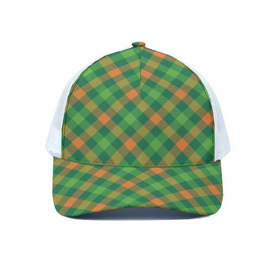 St. Patrick's Day Buffalo Pattern Print White Mesh Trucker Cap