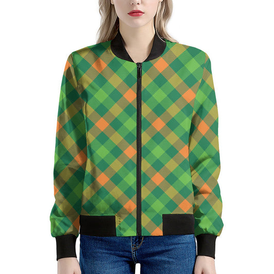 St. Patrick's Day Buffalo Pattern Print Women's Bomber Jacket