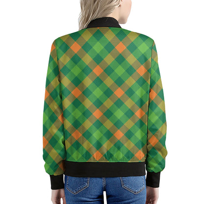 St. Patrick's Day Buffalo Pattern Print Women's Bomber Jacket
