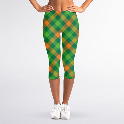 St. Patrick's Day Buffalo Pattern Print Women's Capri Leggings