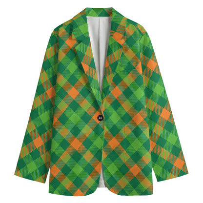 St. Patrick's Day Buffalo Pattern Print Women's Cotton Blazer