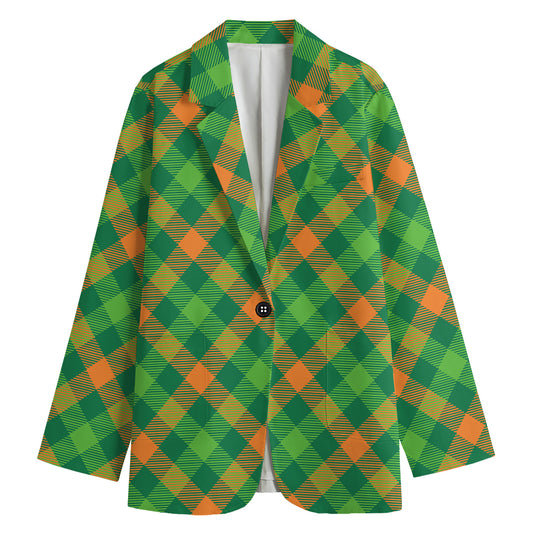St. Patrick's Day Buffalo Pattern Print Women's Cotton Blazer