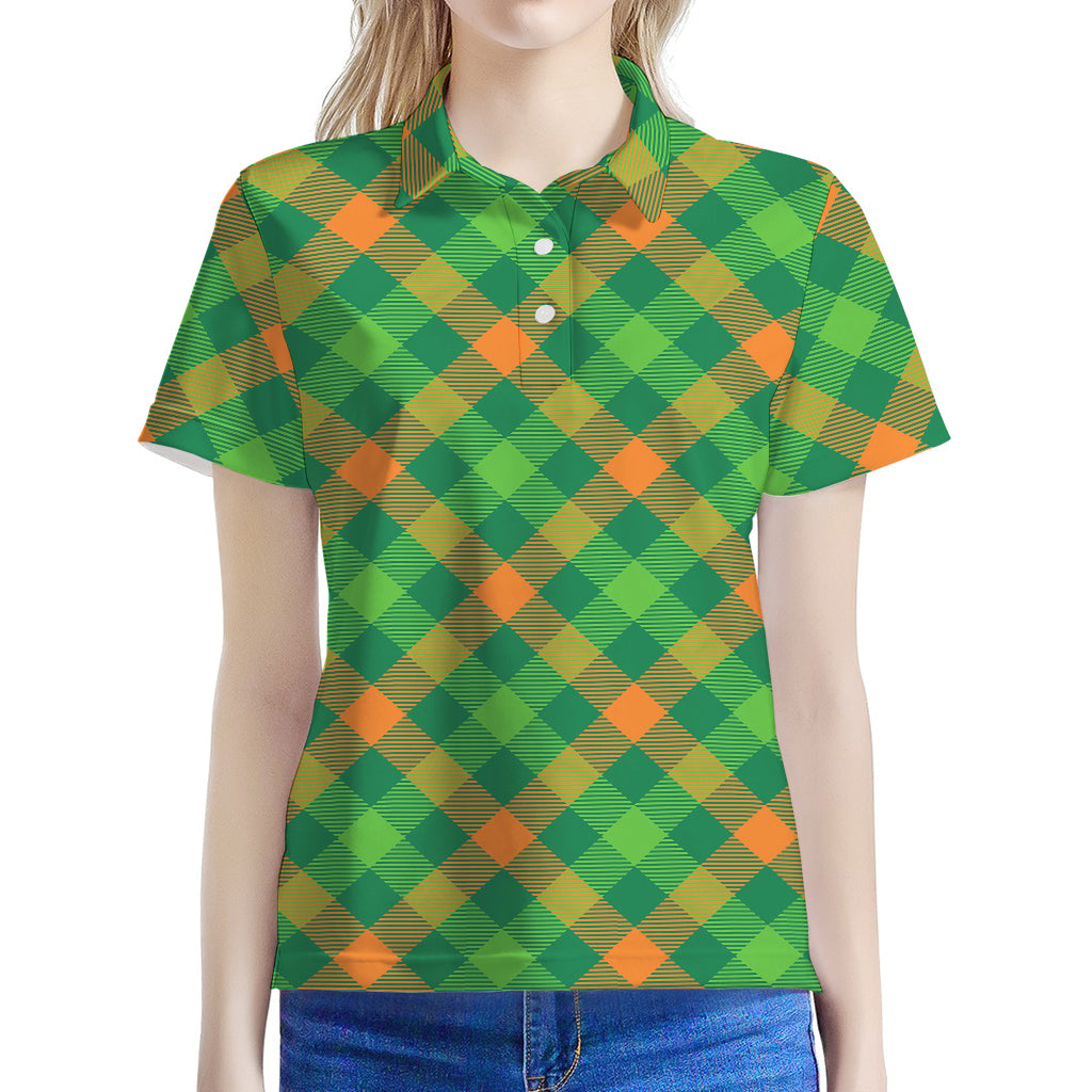 St. Patrick's Day Buffalo Pattern Print Women's Polo Shirt