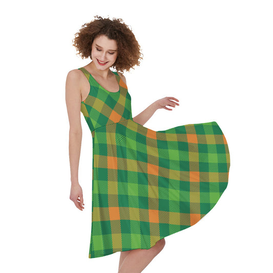 St. Patrick's Day Buffalo Pattern Print Women's Sleeveless Dress