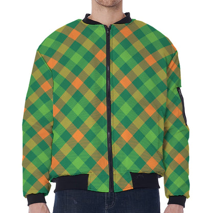 St. Patrick's Day Buffalo Pattern Print Zip Sleeve Bomber Jacket