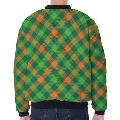 St. Patrick's Day Buffalo Pattern Print Zip Sleeve Bomber Jacket