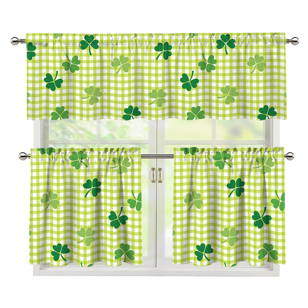 St. Patrick's Day Buffalo Plaid Print 3 Piece Kitchen Curtains