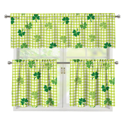 St. Patrick's Day Buffalo Plaid Print 3 Piece Kitchen Curtains