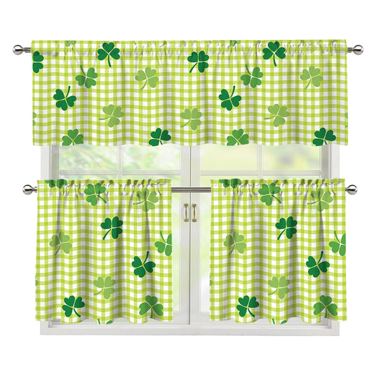 St. Patrick's Day Buffalo Plaid Print 3 Piece Kitchen Curtains