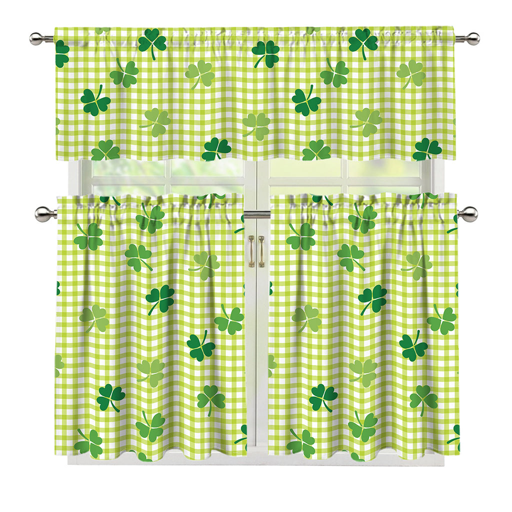 St. Patrick's Day Buffalo Plaid Print 3 Piece Kitchen Curtains