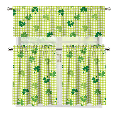 St. Patrick's Day Buffalo Plaid Print 3 Piece Kitchen Curtains