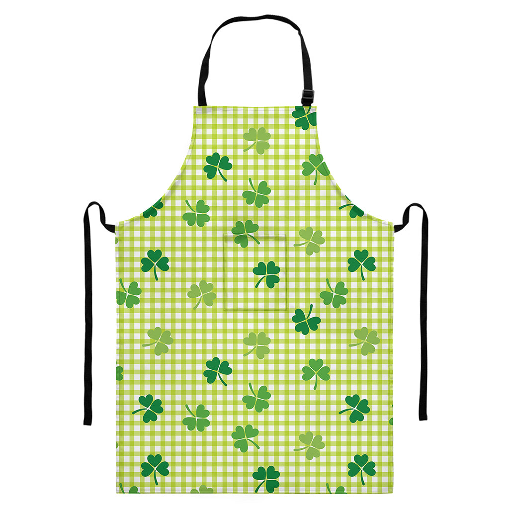 St. Patrick's Day Buffalo Plaid Print Bib Apron With Pocket