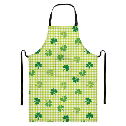 St. Patrick's Day Buffalo Plaid Print Bib Apron With Pocket