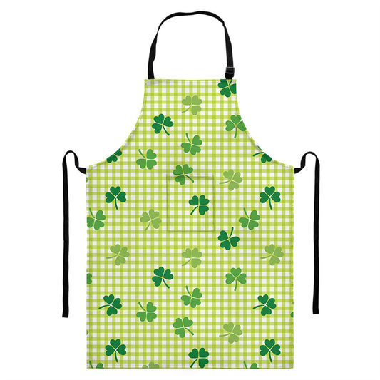 St. Patrick's Day Buffalo Plaid Print Bib Apron With Pocket