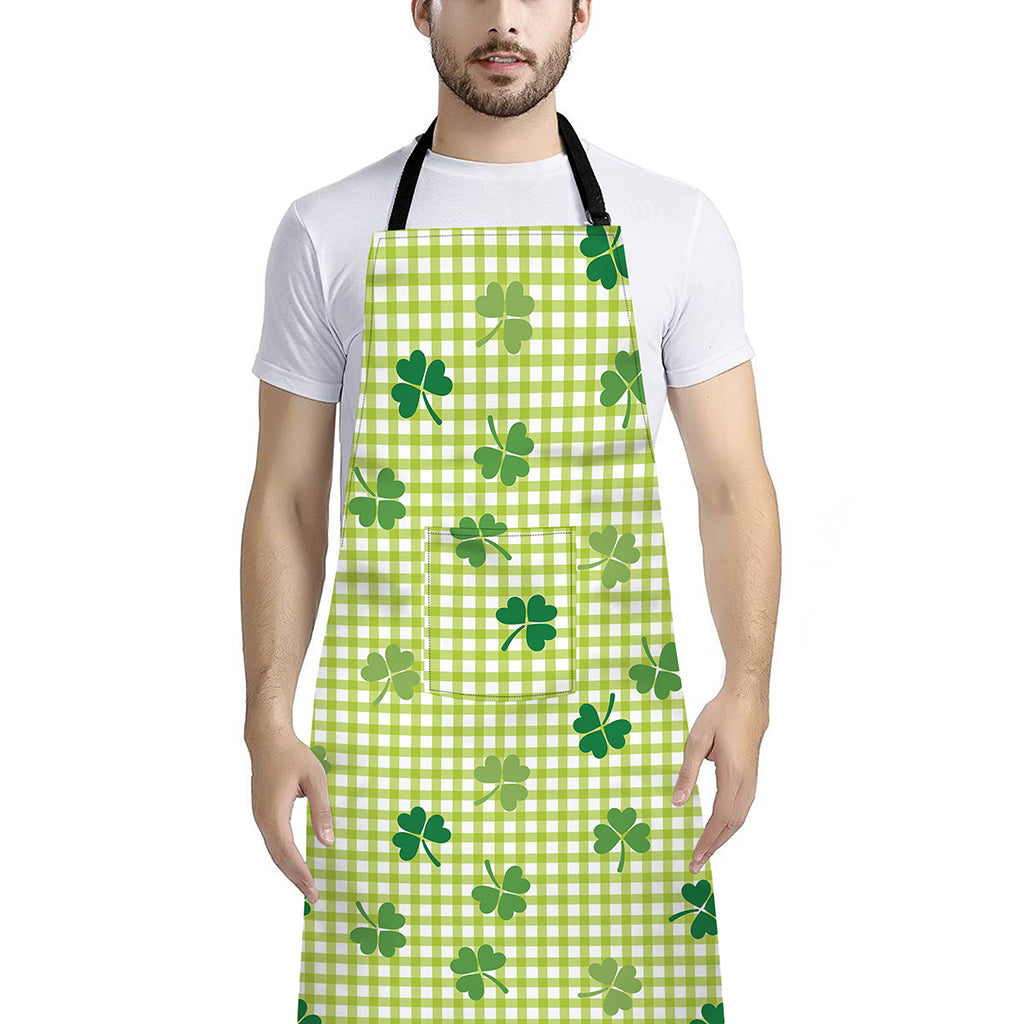 St. Patrick's Day Buffalo Plaid Print Bib Apron With Pocket
